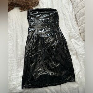 Black pleather tube top mini dress